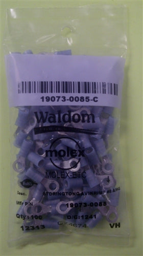 Molex 19073-0085 Blue 16-14AWG #8 Ring Terminal Connector, Nylon Insulated, 100/Pack