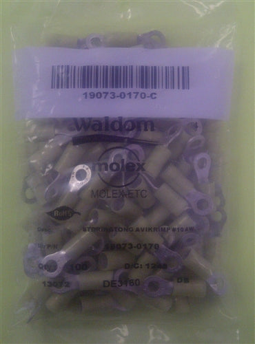 Molex 19073-0170 Yellow 12-10AWG #10 Ring Terminal Connector, Nylon Insulated, 100/Pack