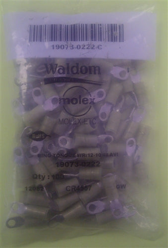 Molex 19073-0222 Yellow 12-10AWG #8 Ring Terminal Connector, Nylon Insulated, 100/Pack