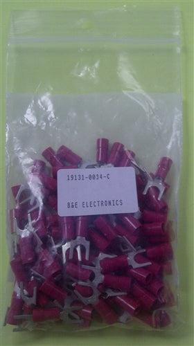 Molex 19131-0034 Red 22-18AWG #10 Spade Connector / Fork Terminal, Vinyl Insulated, 100/Pack