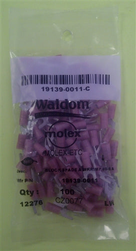Molex 19139-0011 Red 22-18AWG #6 Spade Connector / Fork Terminal, Nylon Insulated, 100/Pack