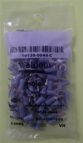 Molex 19139-0044 Blue 16-14AWG #8 Spade Connector / Fork Terminal, Nylon Insulated, 100/Pack