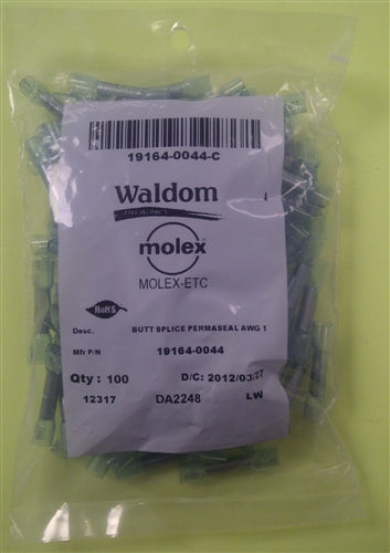 Molex 19164-0044 Blue 16-14AWG Perma-Seal Butt Splice Connector, 100/Pack