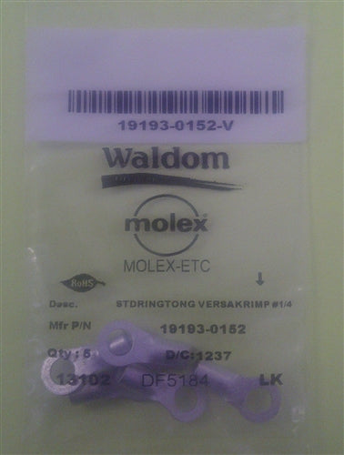 Molex 19193-0152 Non-Insulated 8AWG 1/4" Ring Terminal Connector, 5/Pack