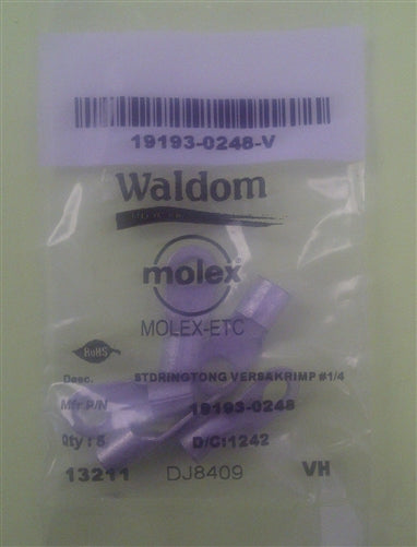Molex 19193-0248 Non-Insulated 6AWG 1/4" Ring Terminal Connector, 5/Pack