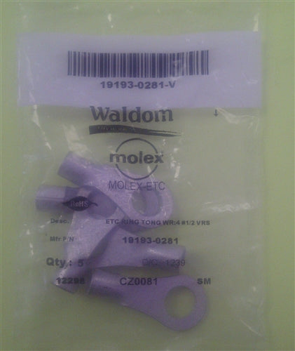 Molex 19193-0281 Non-Insulated 4AWG 1/2" Ring Terminal Connector, 5/Pack
