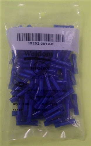 Molex 19202-0019 Blue 16-14AWG Butt Splice Connector, Nylon Insulated, 100/Pack