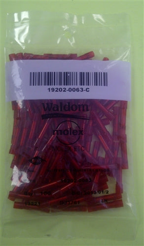 Molex 19202-0063 Red 22-18AWG Butt Splice Connector, Nylon Insulated, 100/Pack