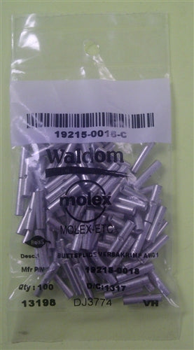 Molex 19215-0018 Non-Insulated 16-14AWG Butt Splice Connector, 100/Pack