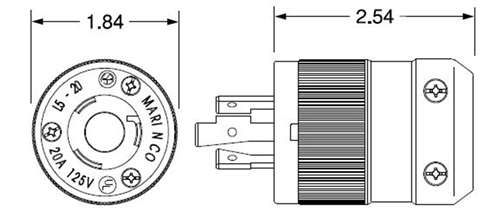Marinco 205P Standard NEMA Twist Locking Plug 20A 125V 2P 3W (L5-20P)