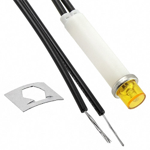 VCC 2150A3 Amber Neon 125V Panel Mount Indicator Lamp, Hi-Hat, .310" Hole Diameter, Wire Leads, 105VAC to 125VAC