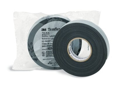 3M 2155 Temflex Black Self Amalgamating Rubber Splicing Tape, 600V 80C/176F, 3/4" Wide x 22' Long