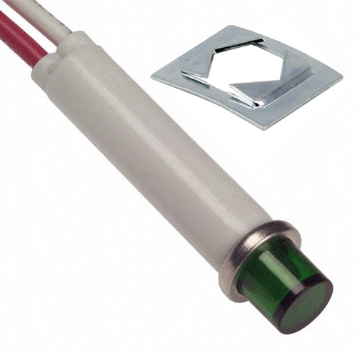 VCC 2191L5-24V Green LED 24V Panel Mount Indicator Lamp, Hi-Hat, .310" Hole Diameter, Wire Leads