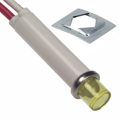 VCC 2191L7-12V Yellow LED 12V Panel Mount Indicator Lamp, Hi-Hat, .310" Hole Diameter, Wire Leads