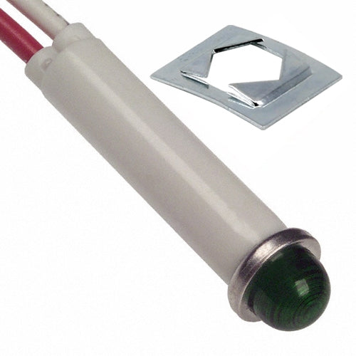 VCC 2191U5-12V Green LED 12V Panel Mount Indicator Lamp, Hi-Dome, .310" Hole Diameter, Wire Leads