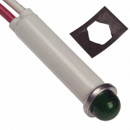 VCC 2191U5-24V Green LED 24V Panel Mount Indicator Lamp, Hi-Dome, .310" Hole Diameter, Wire Leads