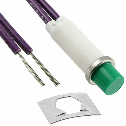 VCC 2194A5-12V Green Incandescent 12V Panel Mount Indicator Lamp, Hi-Hat, .310" Hole Diameter, Wire Leads