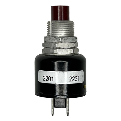 Grayhill 2201 Push Button Switch SPST Off-(On) N/O, 10A@115VAC, Red Plunger, Solder Terminals