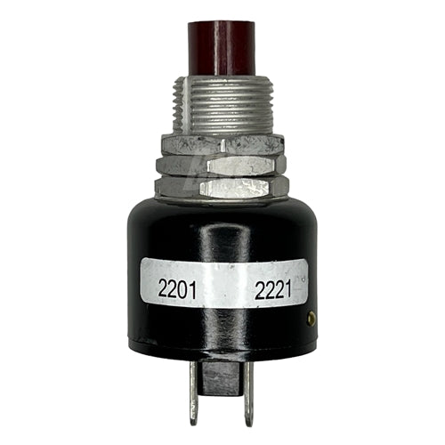 Grayhill 2201 Push Button Switch SPST Off-(On) N/O, 10A@115VAC, Red Plunger, Solder Terminals