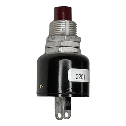 Grayhill 2201 Push Button Switch SPST Off-(On) N/O, 10A@115VAC, Red Plunger, Solder Terminals