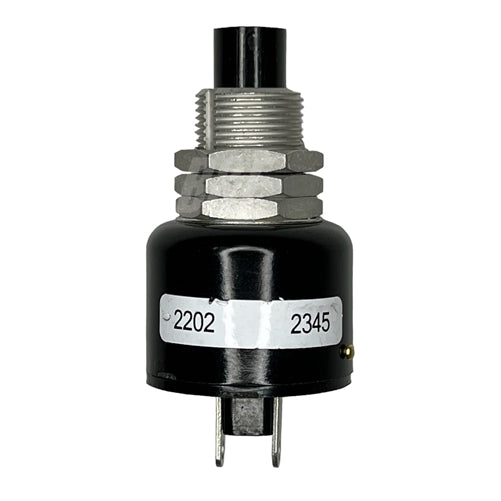Grayhill 2202 Push Button Switch SPST On-(Off) N/C, 10A@115VAC, Black Plunger, Solder Terminals