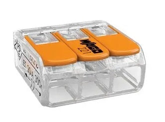 Wago 221-613 Pluggable Terminal Block, Lever Nuts, 3 Positions, Wire Sizes 20-10AWG, 450V 41A Rated, 30/Pack