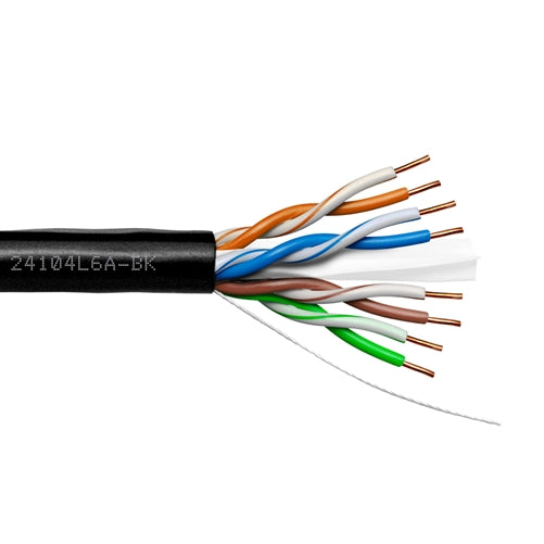 Provo 24104L6A-BK Black Cat6a UTP Cable, 23AWG 4-PAIR Solid BC, Unshielded, 500MHz CMR/FT4 CSA/UL (300M = Full Box)