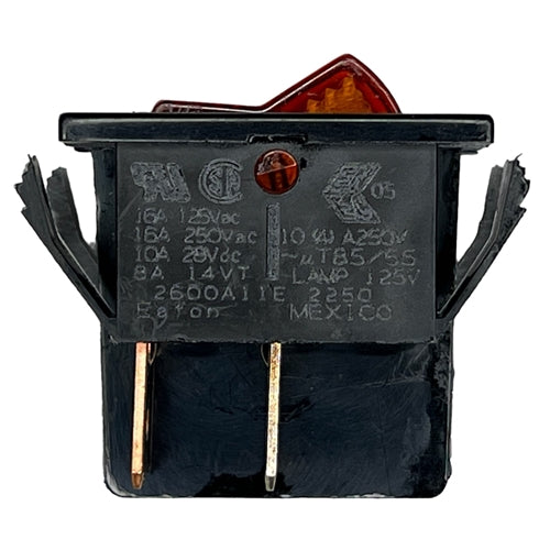 Eaton 2600A11E Lighted Rocker Switch DPST On-Off, 16A@125VAC/250VAC / 10A@28VDC, Amber Lamp, QC Terminals