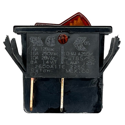Eaton 2600A11E Lighted Rocker Switch DPST On-Off, 16A@125VAC/250VAC / 10A@28VDC, Amber Lamp, QC Terminals