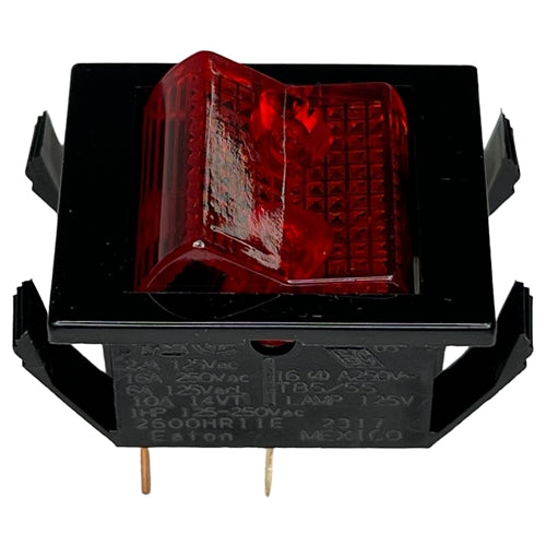 Eaton 2600HR11E Lighted Rocker Switch DPST On-Off, 22A@125VAC / 16A@250VAC, Red Lamp, QC Terminals