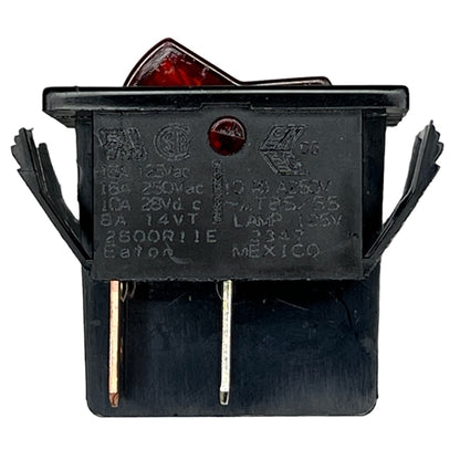 Eaton 2600R11E Lighted Rocker Switch DPST On-Off, 16A@125VAC/250VAC / 10A@28VDC, Red Lamp, QC Terminals