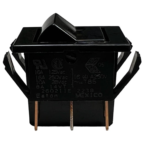 Eaton 260211E Rocker Switch DPDT On-On, 16A@125VAC/250VAC / 8A@14VDC(t), Black, QC Terminals