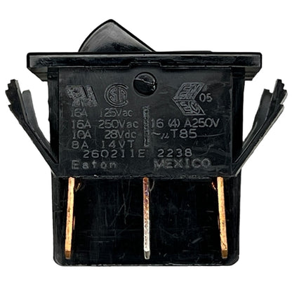 Eaton 260211E Rocker Switch DPDT On-On, 16A@125VAC/250VAC / 8A@14VDC(t), Black, QC Terminals