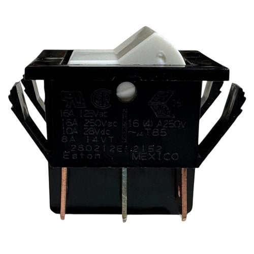 Eaton 2602-12E Rocker Switch DPDT On-On, 16A@125VAC / 16A@250VAC /10A@28VDC, White Rocker