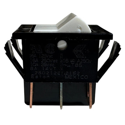Eaton 2602-12E Rocker Switch DPDT On-On, 16A@125VAC / 16A@250VAC /10A@28VDC, White Rocker