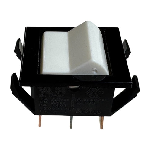 Eaton 2602-12E Rocker Switch DPDT On-On, 16A@125VAC / 16A@250VAC /10A@28VDC, White Rocker