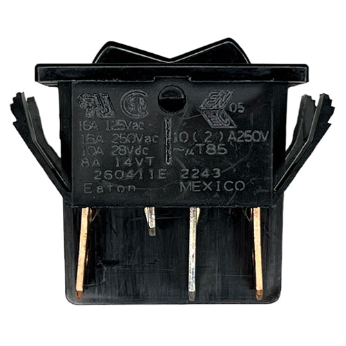 Eaton 260411E Rocker Switch DPDT On-Off-On, 16A@125VAC/250VAC / 10A@28VDC / 8A@14VDC(t), Black, QC Terminals