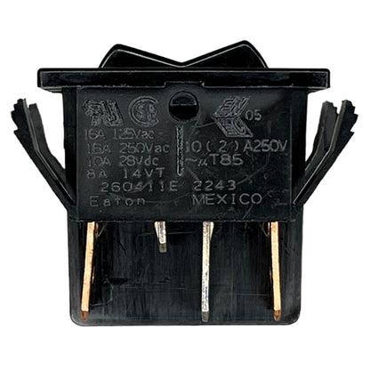 Eaton 260411E Rocker Switch DPDT On-Off-On, 16A@125VAC/250VAC / 10A@28VDC / 8A@14VDC(t), Black, QC Terminals
