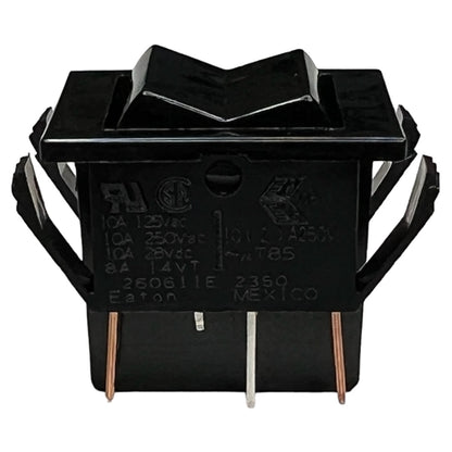 Eaton 260611E Rocker Switch DPDT (On)-Off-(On), 10A@125VAC/250VAC / 10A@28VDC / 8A@14VDC(t), Black, QC Terminals