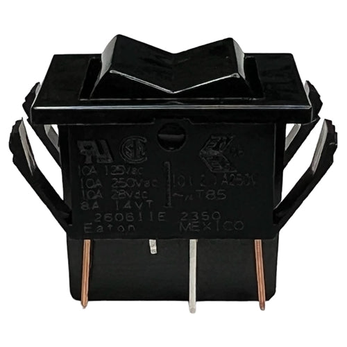 Eaton 260611E Rocker Switch DPDT (On)-Off-(On), 10A@125VAC/250VAC / 10A@28VDC / 8A@14VDC(t), Black, QC Terminals