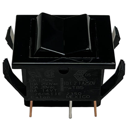 Eaton 260611E Rocker Switch DPDT (On)-Off-(On), 10A@125VAC/250VAC / 10A@28VDC / 8A@14VDC(t), Black, QC Terminals