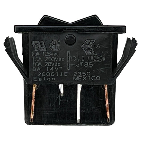 Eaton 260611E Rocker Switch DPDT (On)-Off-(On), 10A@125VAC/250VAC / 10A@28VDC / 8A@14VDC(t), Black, QC Terminals