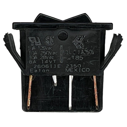 Eaton 260611E Rocker Switch DPDT (On)-Off-(On), 10A@125VAC/250VAC / 10A@28VDC / 8A@14VDC(t), Black, QC Terminals