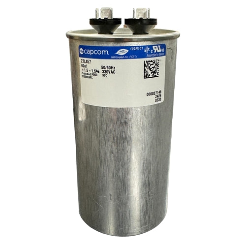 Capcom Genteq 27L457 Motor Run Capacitor 60uF 330VAC Round ** Rated for Continuous/100% Duty Cycle **