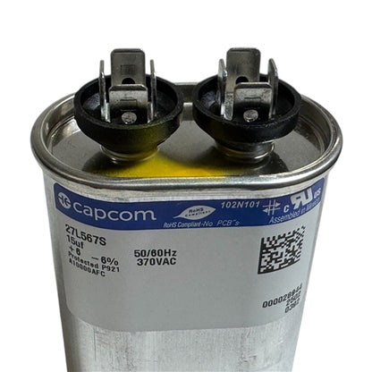 Capcom Genteq 27L567 Motor Run Capacitor 15uF 370VAC Oval ** Rated for Continuous/100% Duty Cycle **