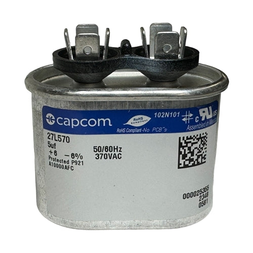 Capcom Genteq 27L570 Motor Run Capacitor 5uF 370VAC Oval ** Rated for Continuous/100% Duty Cycle **