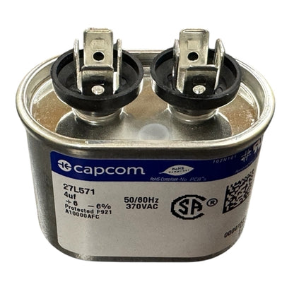 Capcom Genteq 27L571 Motor Run Capacitor 4uF 370VAC Oval ** Rated for Continuous/100% Duty Cycle **