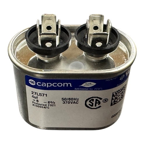 Capcom Genteq 27L571 Motor Run Capacitor 4uF 370VAC Oval ** Rated for Continuous/100% Duty Cycle **