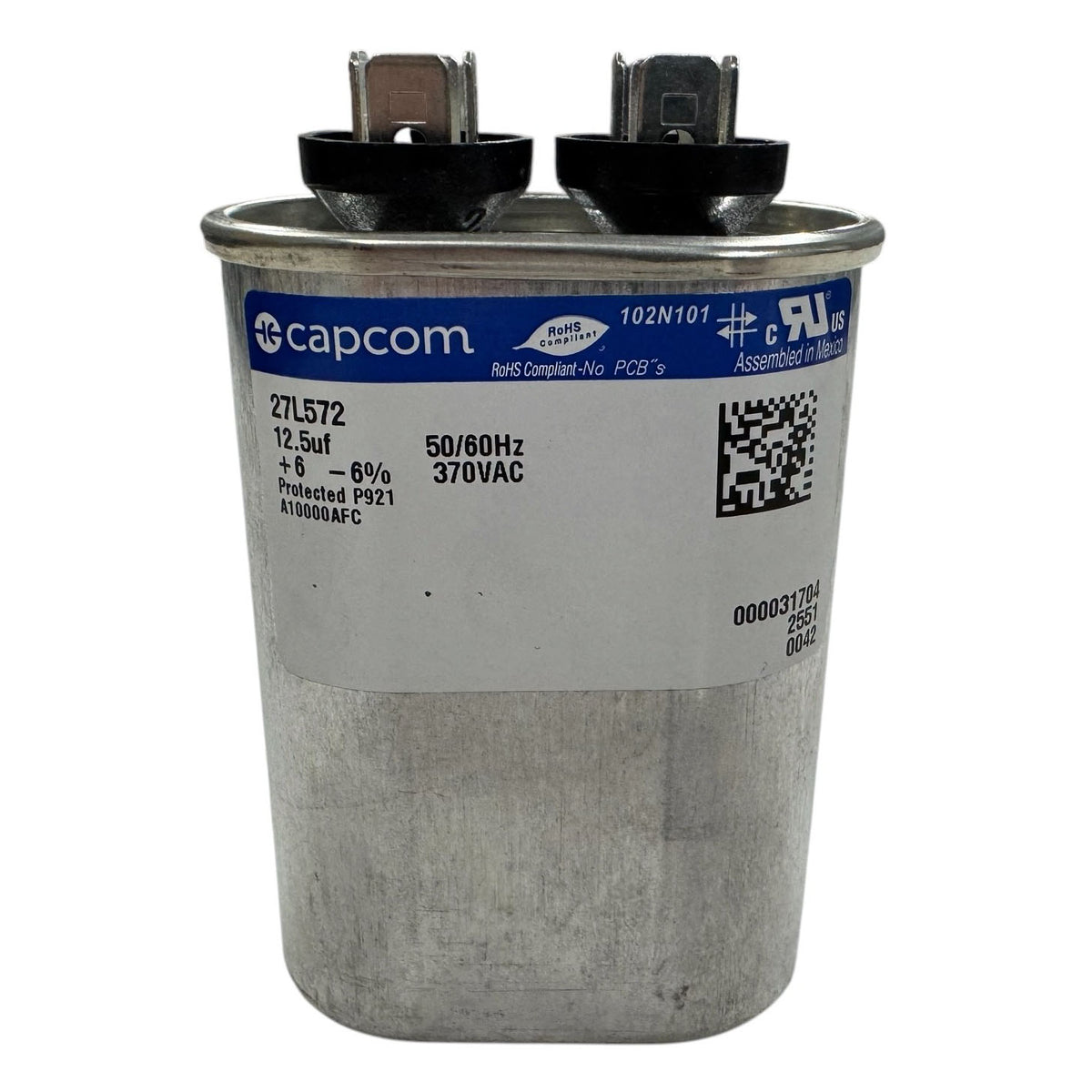 Capcom Genteq 27L572 Motor Run Capacitor 12.5uF 370VAC Oval ** Rated for Continuous/100% Duty Cycle **