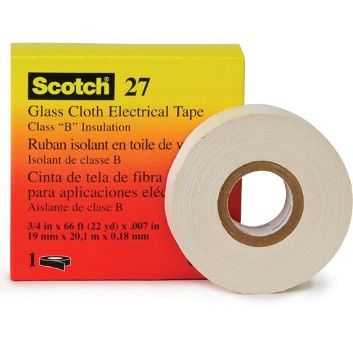 3M 27 Tape Glass Cloth Electrical Insulating Tape, 3/4" Wide x 66' Long, White **CSA**